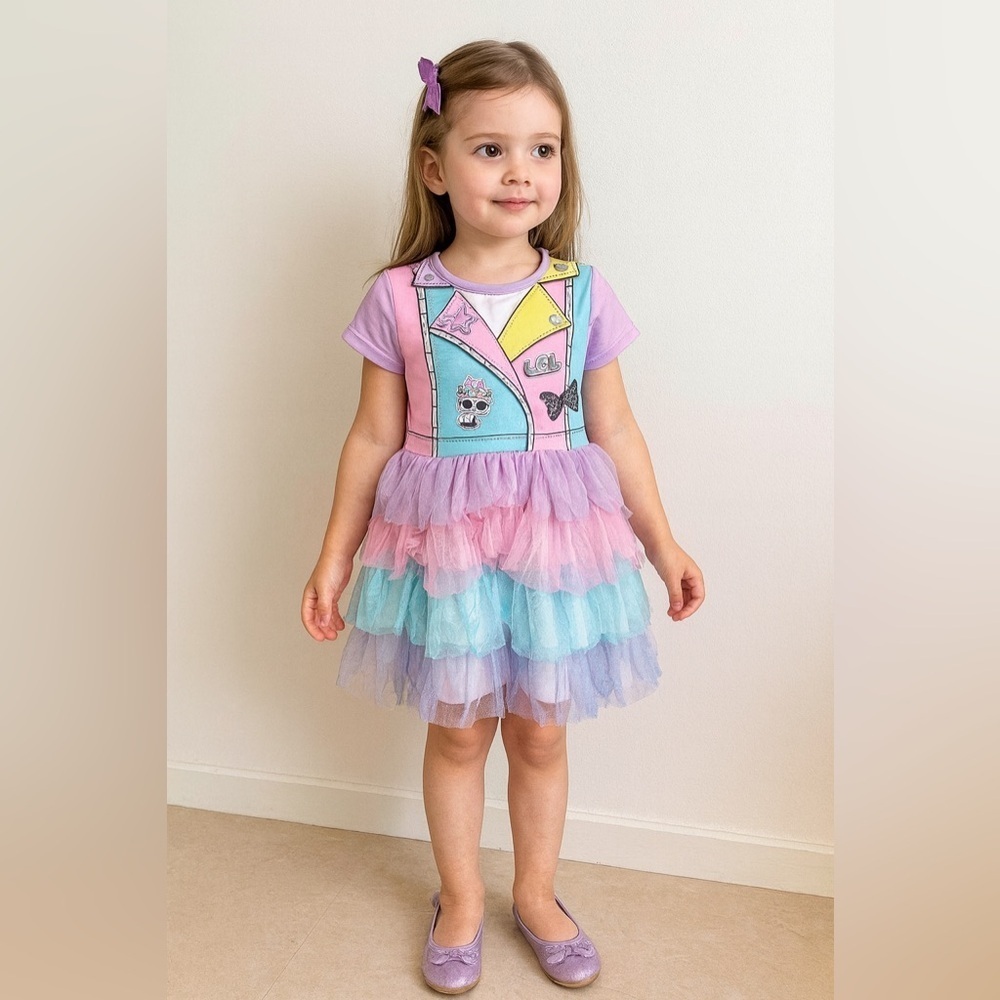 LOL Surprise Girls Dress Tutu Rainbow Ruffle Tulle Jacket Design XS 4/5